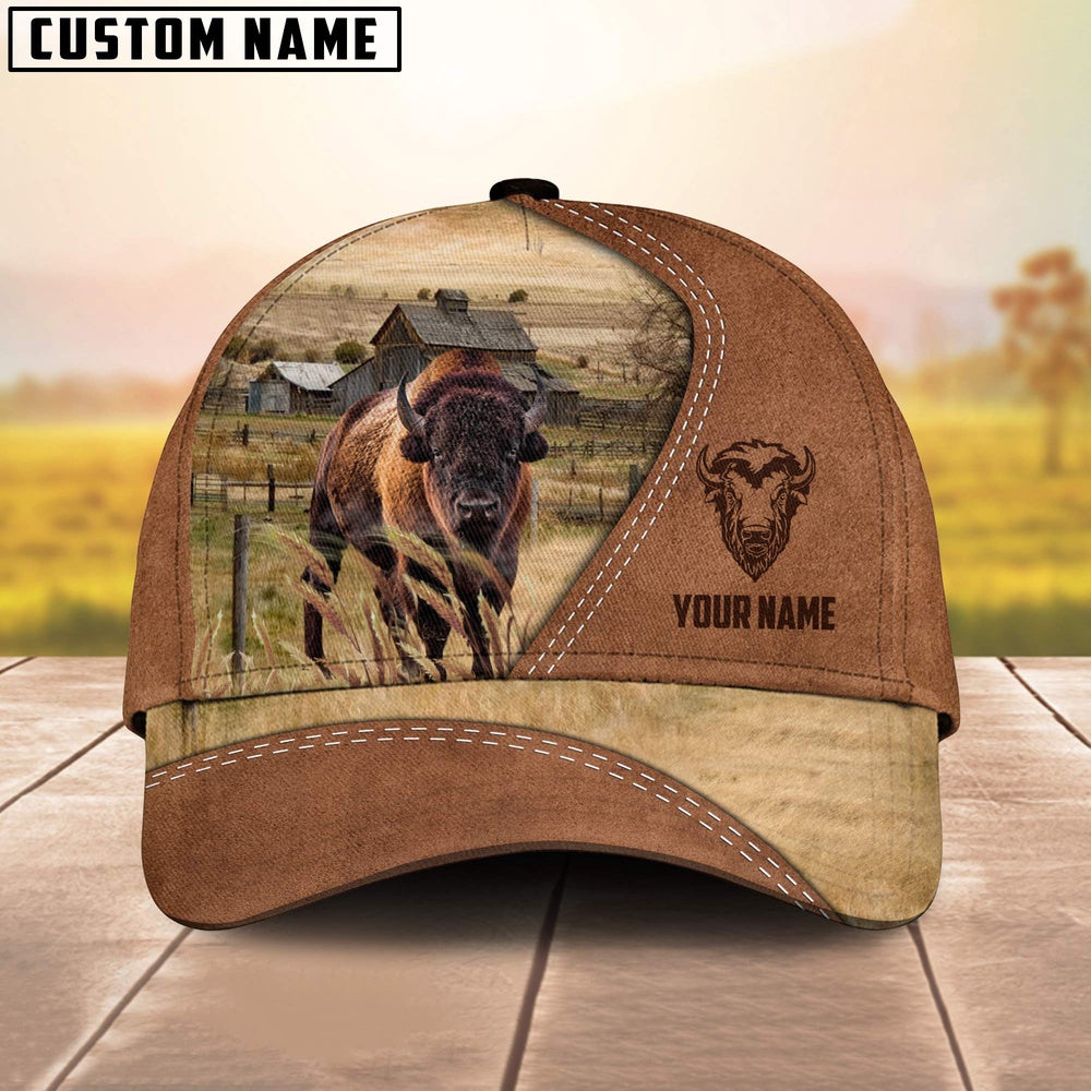 Bison Customized Name Brown Cap, Farmer Cap, Vintage Farmer Hat, Mens Farmer Hats, Cap For Farmers