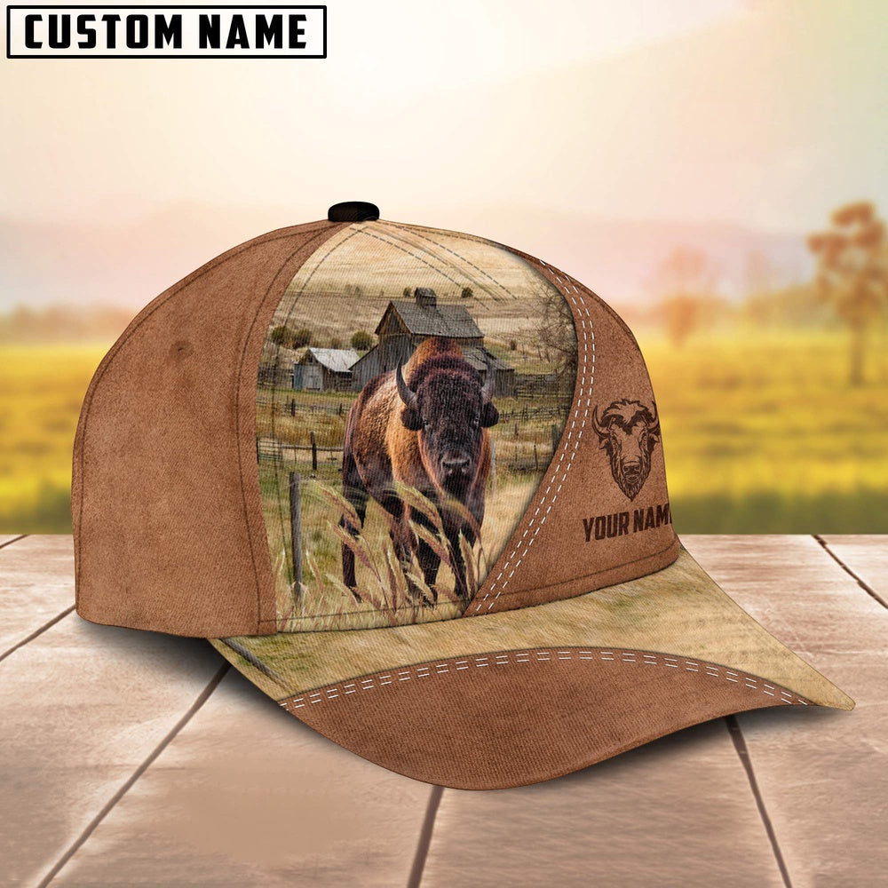 Bison Customized Name Brown Cap, Farmer Cap, Vintage Farmer Hat, Mens Farmer Hats, Cap For Farmers