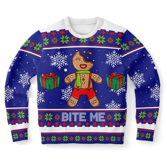 Bite me Gingerbread Ugly Christmas Sweater, Christmas Ugly Sweater, Sweater Xmas, Ugly Sweater