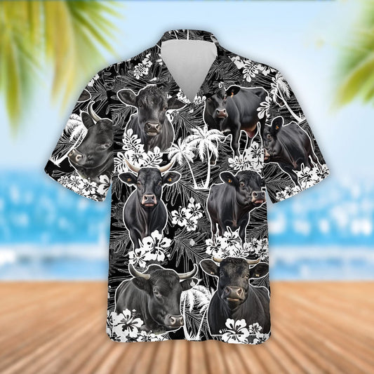 Black Angus Cattle Palm Tree Pattern Hawaiian Shirt, Farm Hawaiian Shirt, Farmer Hawaii