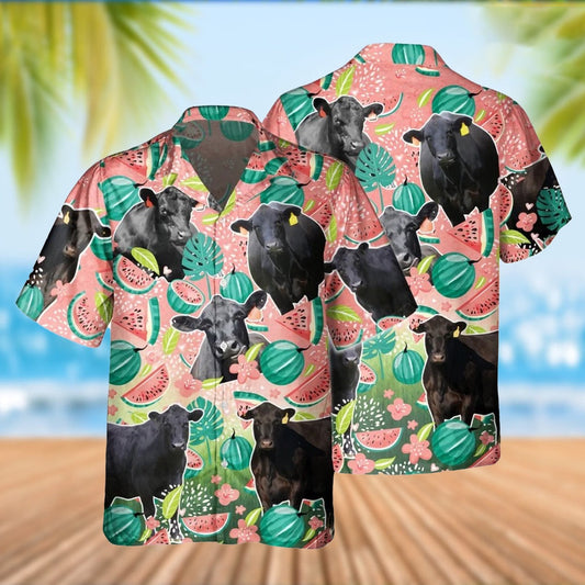 Black Angus Cattle Watermelon Pattern Hawaiian Shirt, Farm Hawaiian Shirt, Farmer Hawaii