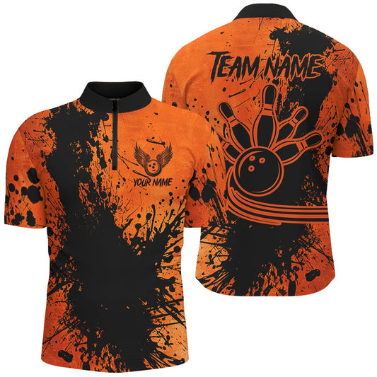 Black And Orange Mens Bowling Polo, Jersey Shirtcustom Halloween Bowling Team League Jerseys, Bowling Jersey Shirt