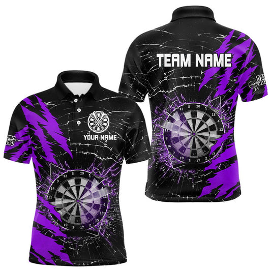 Black And Purple Darts Board Break Glass Custom Dart Shirts For Men, Darts Team Shirts Dart Polo, Darts Team Polo Shirt