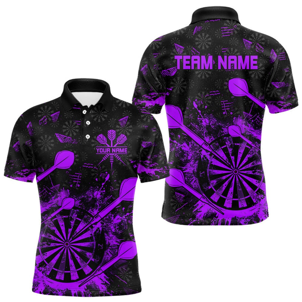 Black And Purple Grunge Darts Polo, Polo For Men Custom Dart Shirts For Team Dart Polo, Darts Team Polo Shirt