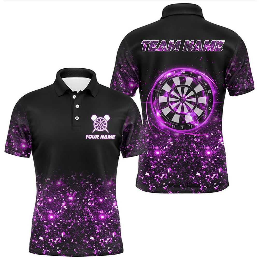 Black And Purple Light Men Darts Polo Shirt Custom Dart Shirts For Team Darts Polo, Darts Team Polo Shirt