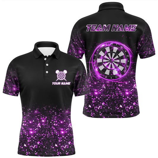 Black And Purple Light Men Darts Polo Shirt Custom Dart Shirts For Team Darts Polo, Darts Team Polo Shirt