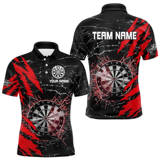 Black And Red Darts Board Break Glass Custom Dart Shirts For Men, Darts Team Shirts Dart Polo, Darts Team Polo Shirt