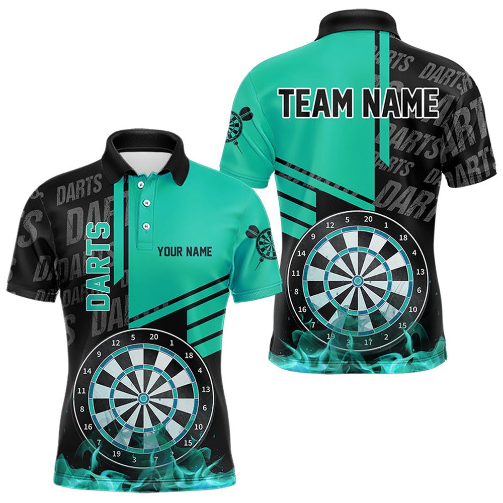 Black And Turquoise Darts Shirts For Men Custom Darts League Team Polo Darts Polo, Darts Team Polo Shirt