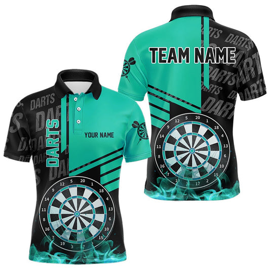 Black And Turquoise Darts Shirts For Men Custom Darts League Team Polo Darts Polo, Darts Team Polo Shirt
