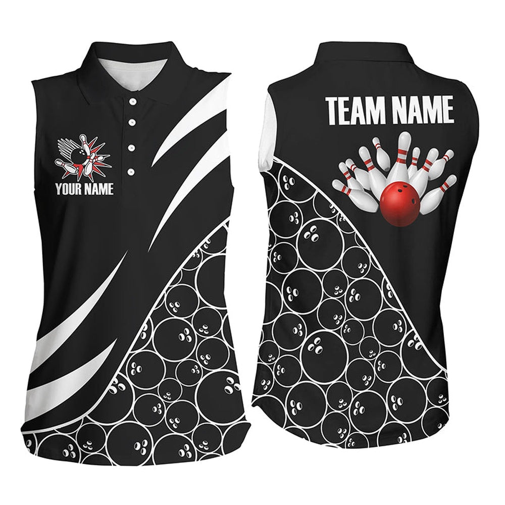 Black And White Bowling Camo Sleeveless Polo Shirts Custom Retro Bowling Polo For Team Bowlers, Women Bowling Shirts