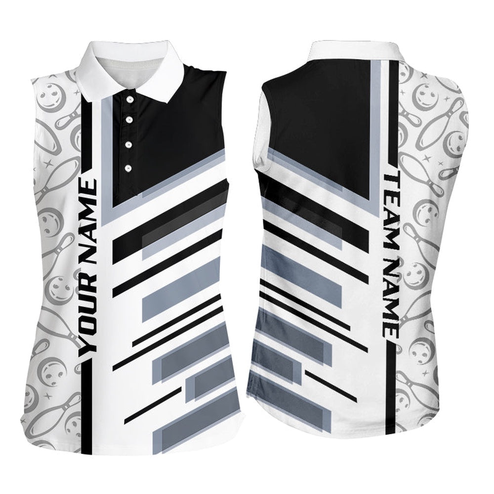 Black And White Camo Bowling Sleeveless Polo Shirts Custom Bowling Team Uniforms Polo, Women Bowling Shirts