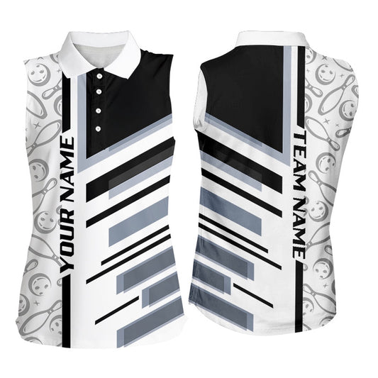 Black And White Camo Bowling Sleeveless Polo Shirts Custom Bowling Team Uniforms Polo, Women Bowling Shirts