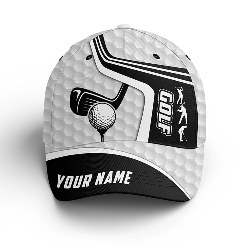 Black And White Golf Clubs Golf Ball Skin Golfer Hat Custom Name Sun Hats For Mens, Womens, Golf Baseball Cap