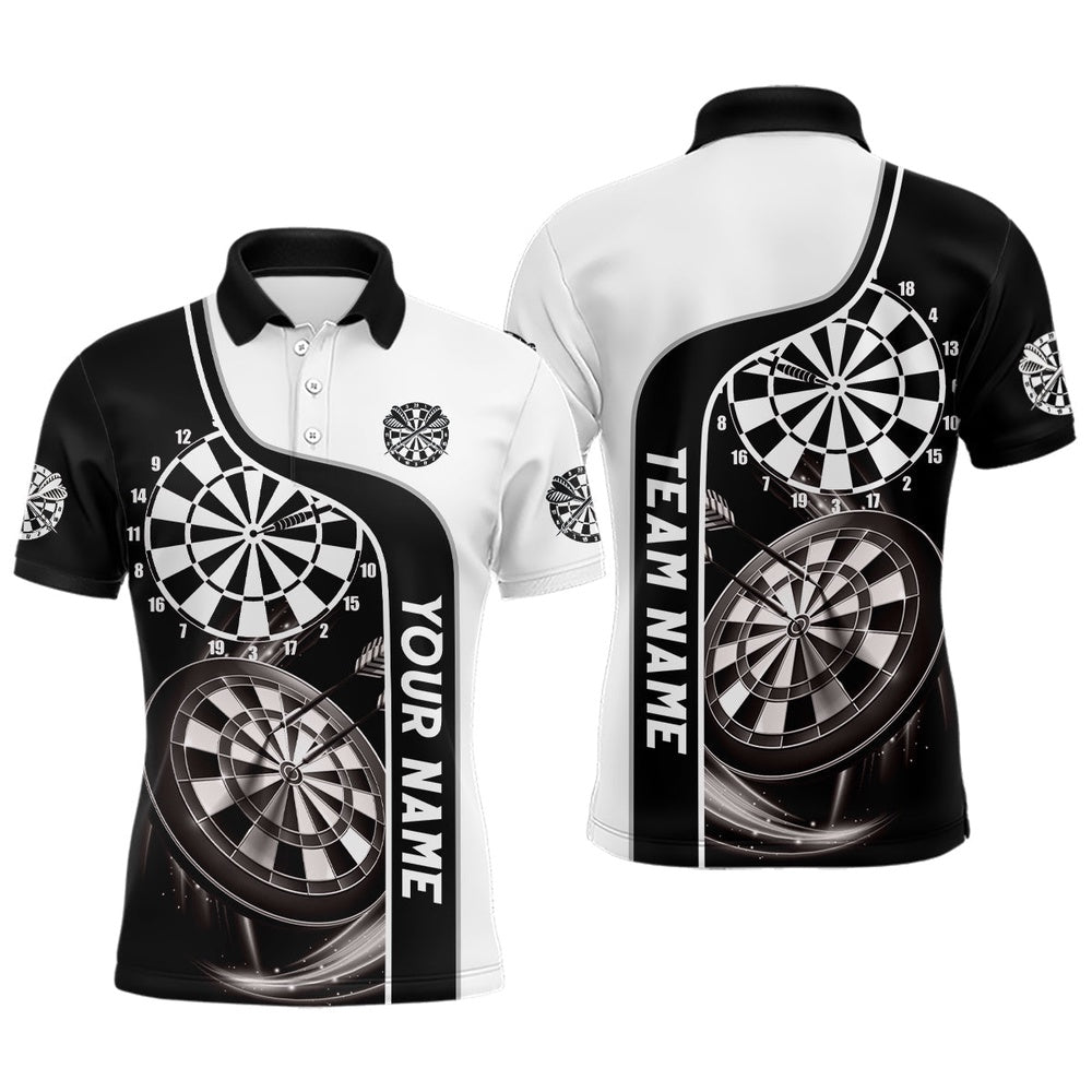 Black And White Mens Darts Polo Shirt With Name Customized Darts Shirts For Men Dart Polo, Darts Team Polo Shirt
