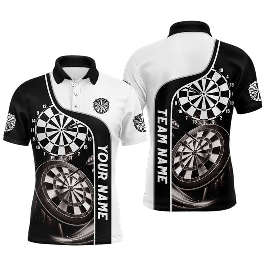 Black And White Mens Darts Polo Shirt With Name Customized Darts Shirts For Men Dart Polo, Darts Team Polo Shirt