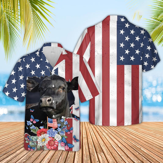 Black Angus 4th of July Hawaiian Shirt, Farm Hawaiian Shirt, Farmer Hawaii