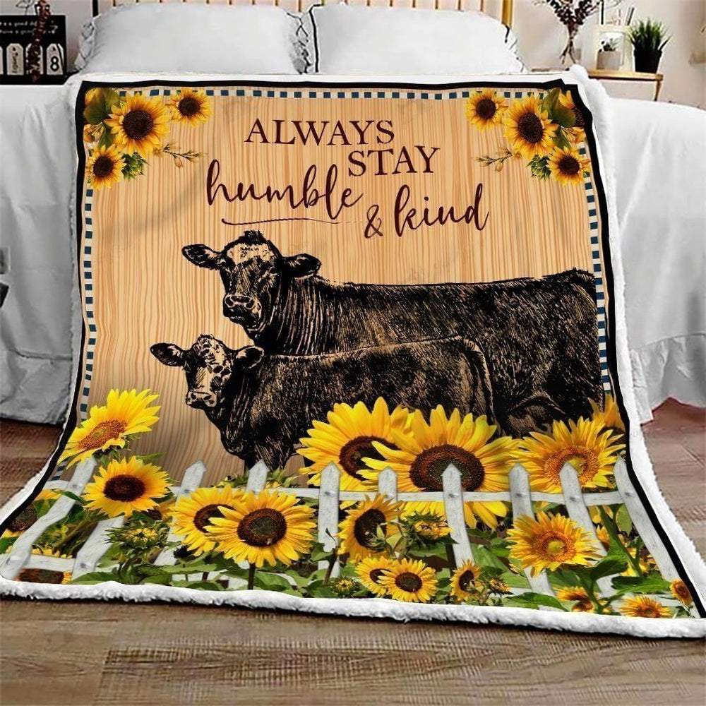 Black Angus Always Stay Humble & Kind All Printed 3D Blanket, Farm Blanket, Farm Animal Blanket