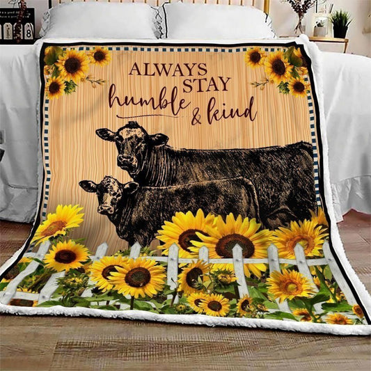 Black Angus Always Stay Humble & Kind All Printed 3D Blanket, Farm Blanket, Farm Animal Blanket