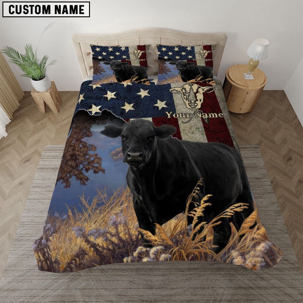 Black Angus America Customized Name Bedding Set, Farm Bedding Set, Farmhouse Bedding Set