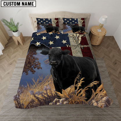 Black Angus America Customized Name Bedding Set, Farm Bedding Set, Farmhouse Bedding Set