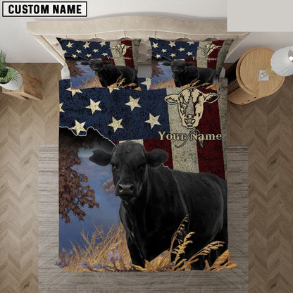 Black Angus America Customized Name Bedding Set, Farm Bedding Set, Farmhouse Bedding Set
