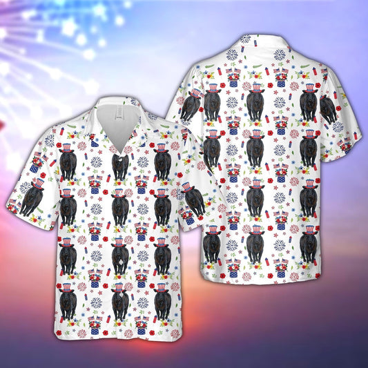 Black Angus American Flag And Firework Pattern Hawaiian Shirt, Farm Hawaiian Shirt, Farmer Hawaii