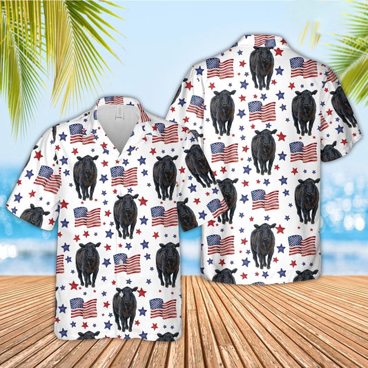 Black Angus American Flag Pattern Hawaiian Shirt For Kids, Farm Hawaiian Shirt, Farmer Hawaii