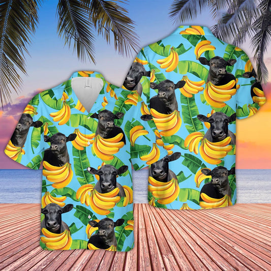 Black Angus Banana Pattern Hawaiian Shirt, Farm Hawaiian Shirt, Farmer Hawaii
