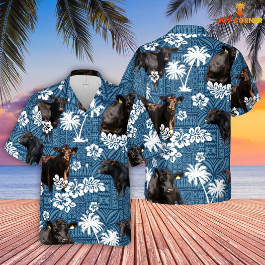 Black Angus Blue Tribal All Over Printed Hawaiian Shirt, Farm Hawaiian Shirt, Farmer Hawaii