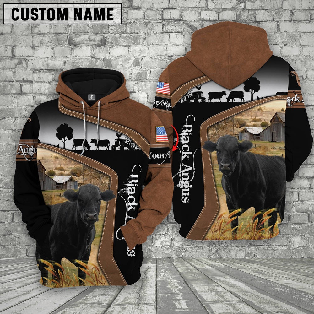 Black Angus Brown Leather Pattern Custom Name Shirts, Farmer Hoodie, Custom Farm Shirts, Farmer T Shirt