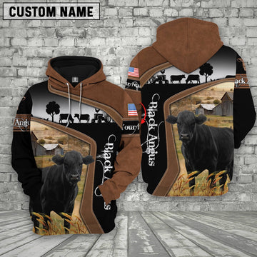 Black Angus Brown Leather Pattern Custom Name Shirts, Farmer Hoodie, Custom Farm Shirts, Farmer T Shirt