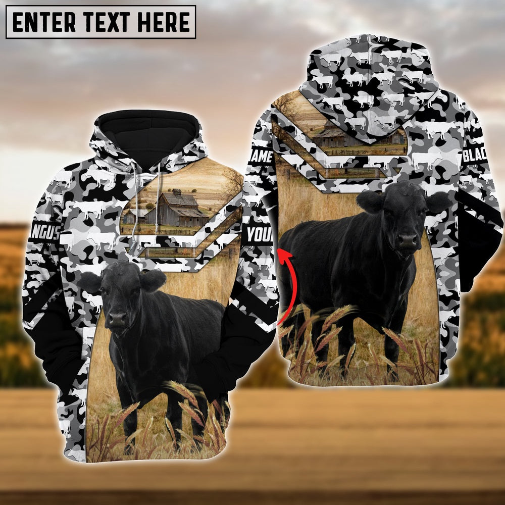Black Angus Camo Animal Pattern Personalized 3D Hoodie, Farmer Hoodie, Custom Farm Shirts, Farmer T Shirt