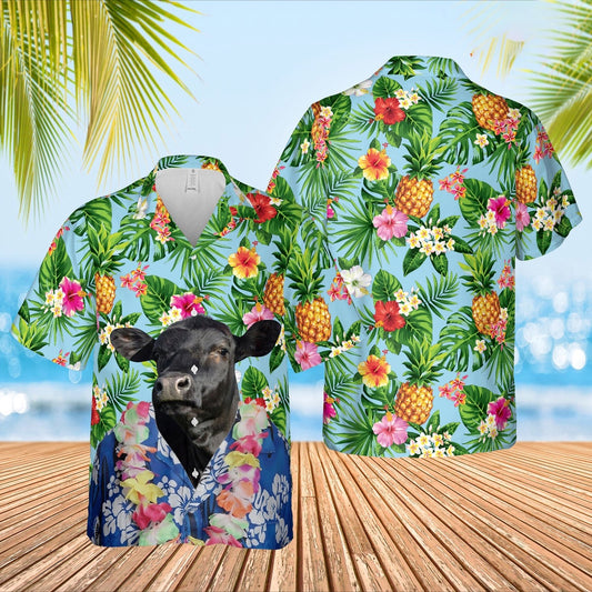 Black Angus Cattle Big Face Funny Hawaiian Shirt, Farm Hawaiian Shirt, Farmer Hawaii