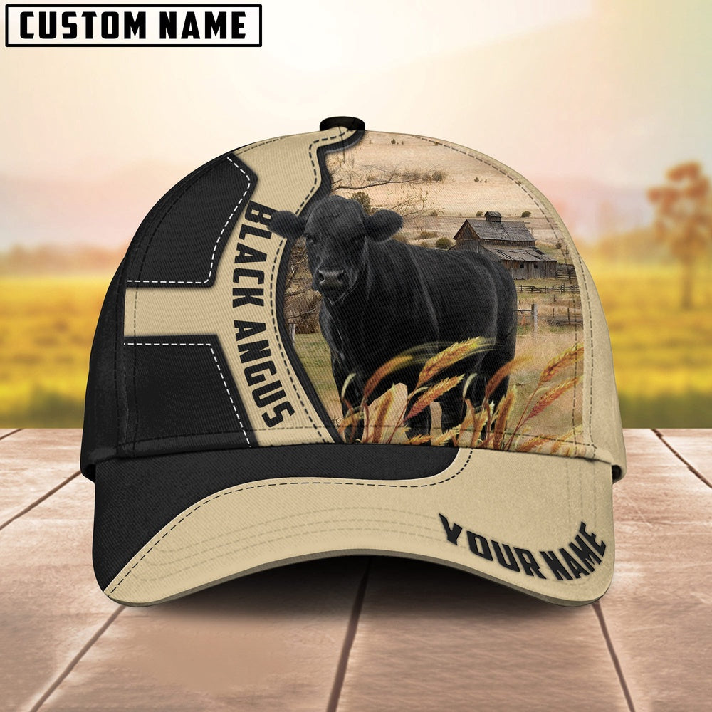 Black Angus Cattle Black Khaki Pattern Customized Name Cap, Farmer Cap, Vintage Farmer Hat, Mens Farmer Hats, Cap For Farmers