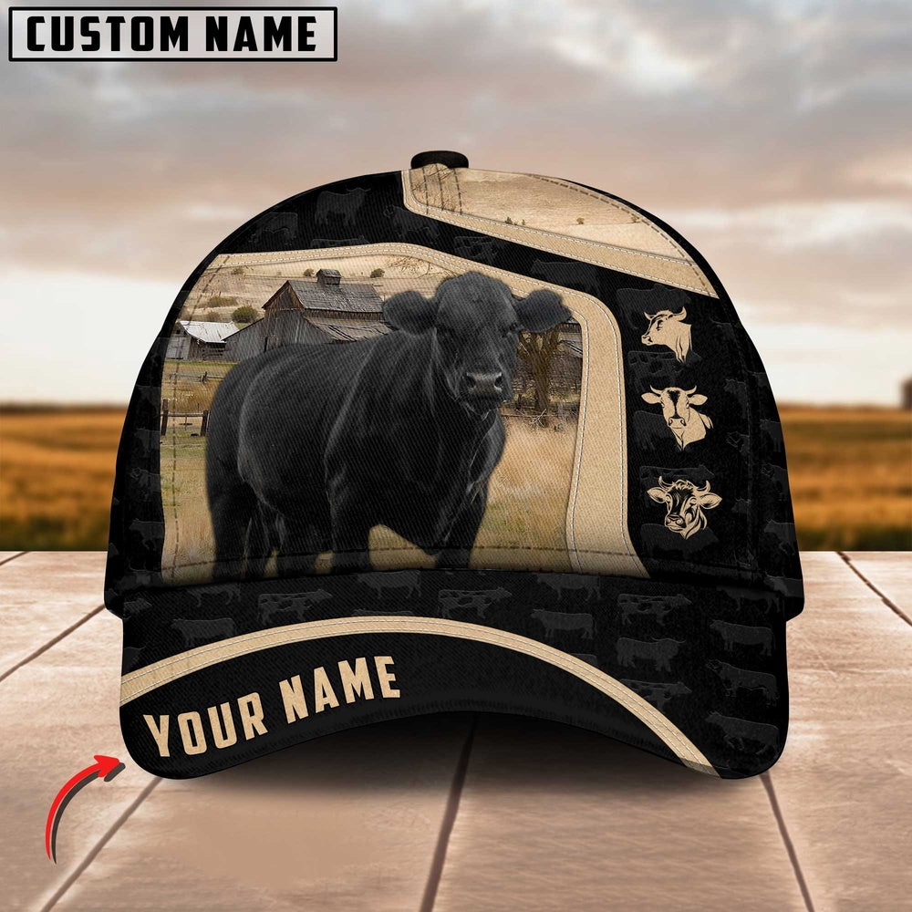 Black Angus Cattle Black Yellow Pattern Customized Name Cap, Farmer Cap, Vintage Farmer Hat, Mens Farmer Hats, Cap For Farmers