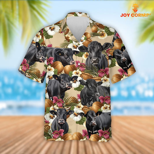 Black Angus Cattle Coconut Tropical Flowers Hawaiian Shirt, Farm Hawaiian Shirt, Farmer Hawaii