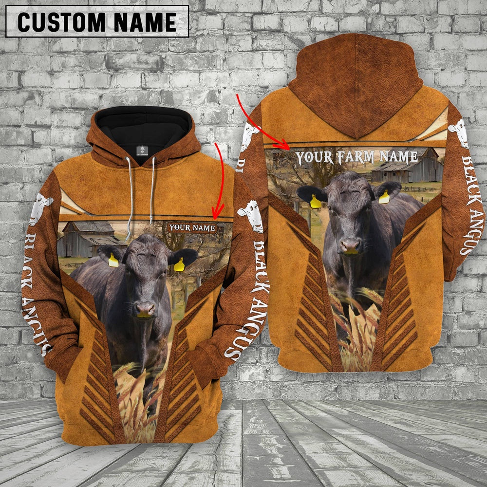 Black Angus Cattle Custom Name Printed 3D Retro Hoodie, Farmer Hoodie, Custom Farm Shirts, Farmer T Shirt