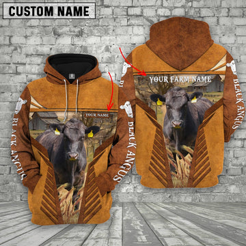 Black Angus Cattle Custom Name Printed 3D Retro Hoodie, Farmer Hoodie, Custom Farm Shirts, Farmer T Shirt