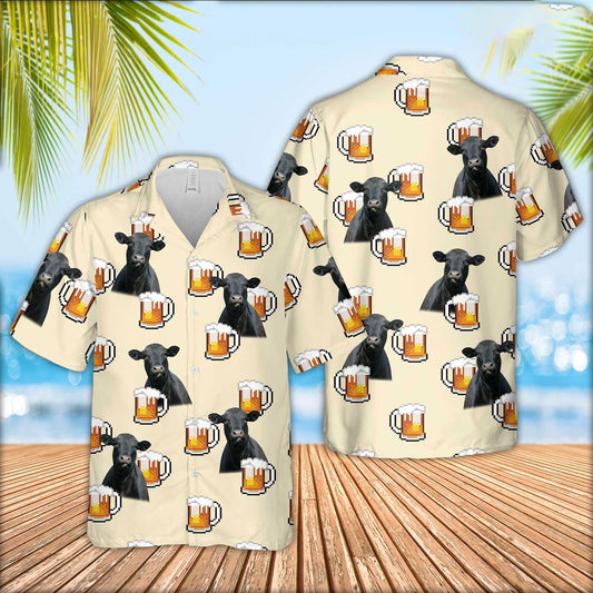 Black Angus Cattle Drink Beer Pattern Hawaiian Shirt, Farm Hawaiian Shirt, Farmer Hawaii