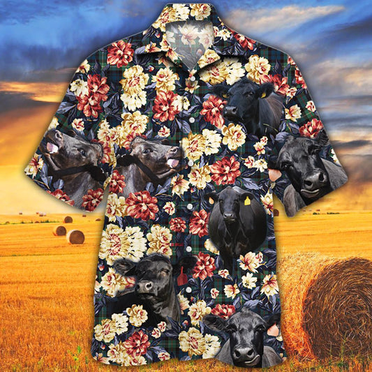 Black Angus Cattle Green Plaid Pattern All Over Printed Hawaiian Shirt, Farm Hawaiian Shirt, Farmer Hawaii