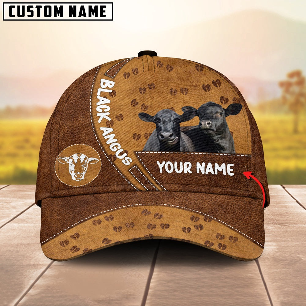 Black Angus Cattle Happiness Brown Yellow Customized Name Cap, Farmer Cap, Vintage Farmer Hat, Mens Farmer Hats, Cap For Farmers