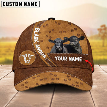 Black Angus Cattle Happiness Brown Yellow Customized Name Cap, Farmer Cap, Vintage Farmer Hat, Mens Farmer Hats, Cap For Farmers