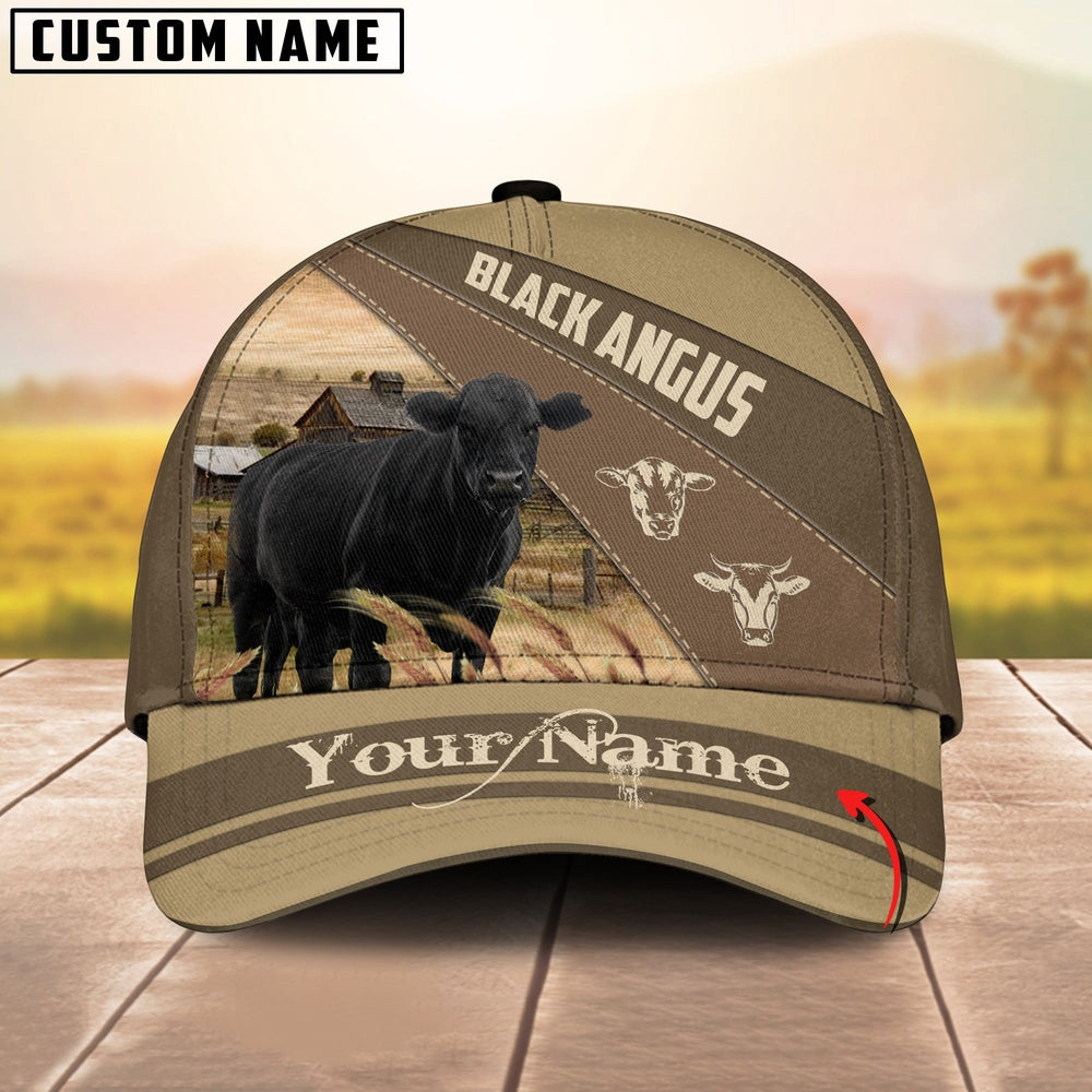 Black Angus Cattle Khaki Pattern Customized Name Cap, Farmer Cap, Vintage Farmer Hat, Mens Farmer Hats, Cap For Farmers