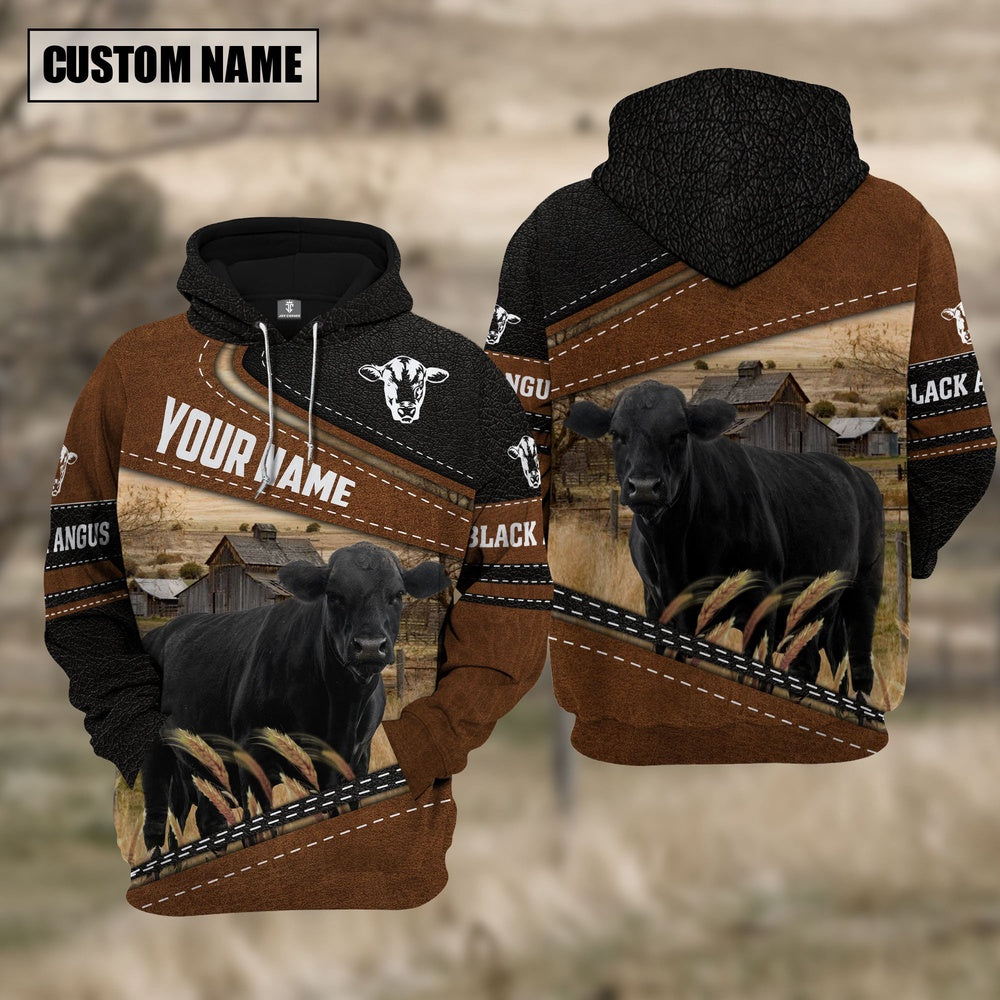 Black Angus Cattle Leather Farm Personalized 3D Hoodie, Farmer Hoodie, Custom Farm Shirts, Farmer T Shirt