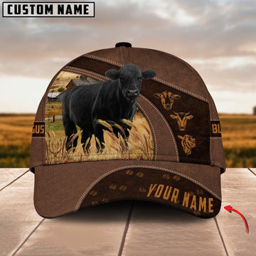 Black Angus Cattle Leather Pattern Customized Name Cap, Farmer Cap, Vintage Farmer Hat, Mens Farmer Hats, Cap For Farmers