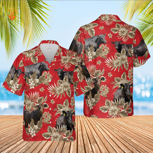 Black Angus Cattle Lovers Aloha Pattern All Over Printed Hawaiian Shirt, Farm Hawaiian Shirt, Farmer Hawaii
