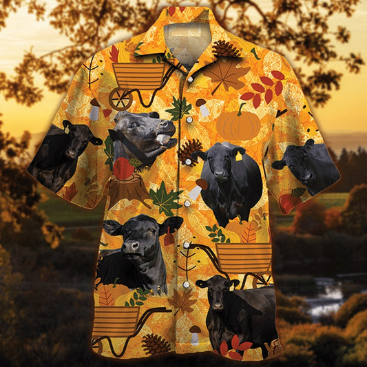 Black Angus Cattle Lovers Orange Nature Autumn Hawaiian Shirt, Farm Hawaiian Shirt, Farmer Hawaii