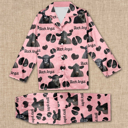 Black Angus Cattle Pattern 3D Pajamas Sets For Kid, Farm Pajamas, Farm Animal Pajamas, Christmas Farm Pajamas