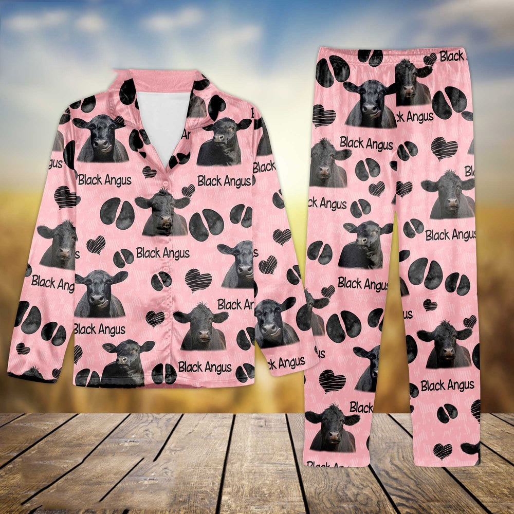 Black Angus Cattle Pattern 3D Pajamas Sets For Kid, Farm Pajamas, Farm Animal Pajamas, Christmas Farm Pajamas