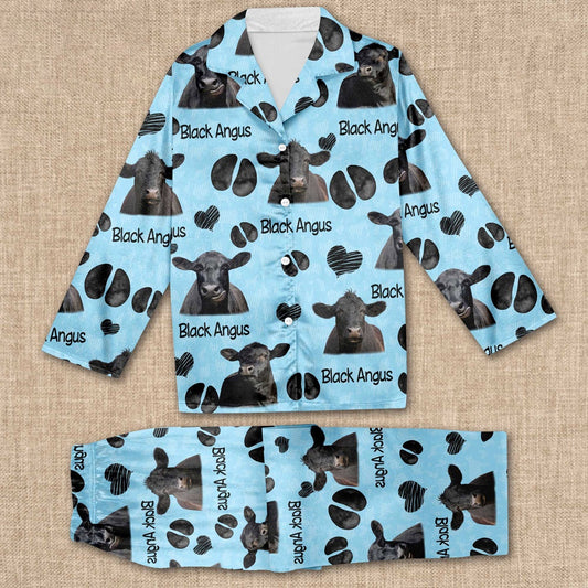 Black Angus Cattle Pattern All Over Print Pajamas Sets, Farm Pajamas, Farm Animal Pajamas, Christmas Farm Pajamas